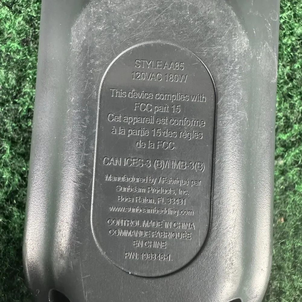 Sunbeam AA85 3-Prong Electric Heated Throw Blanket OEM Controller Power Cord